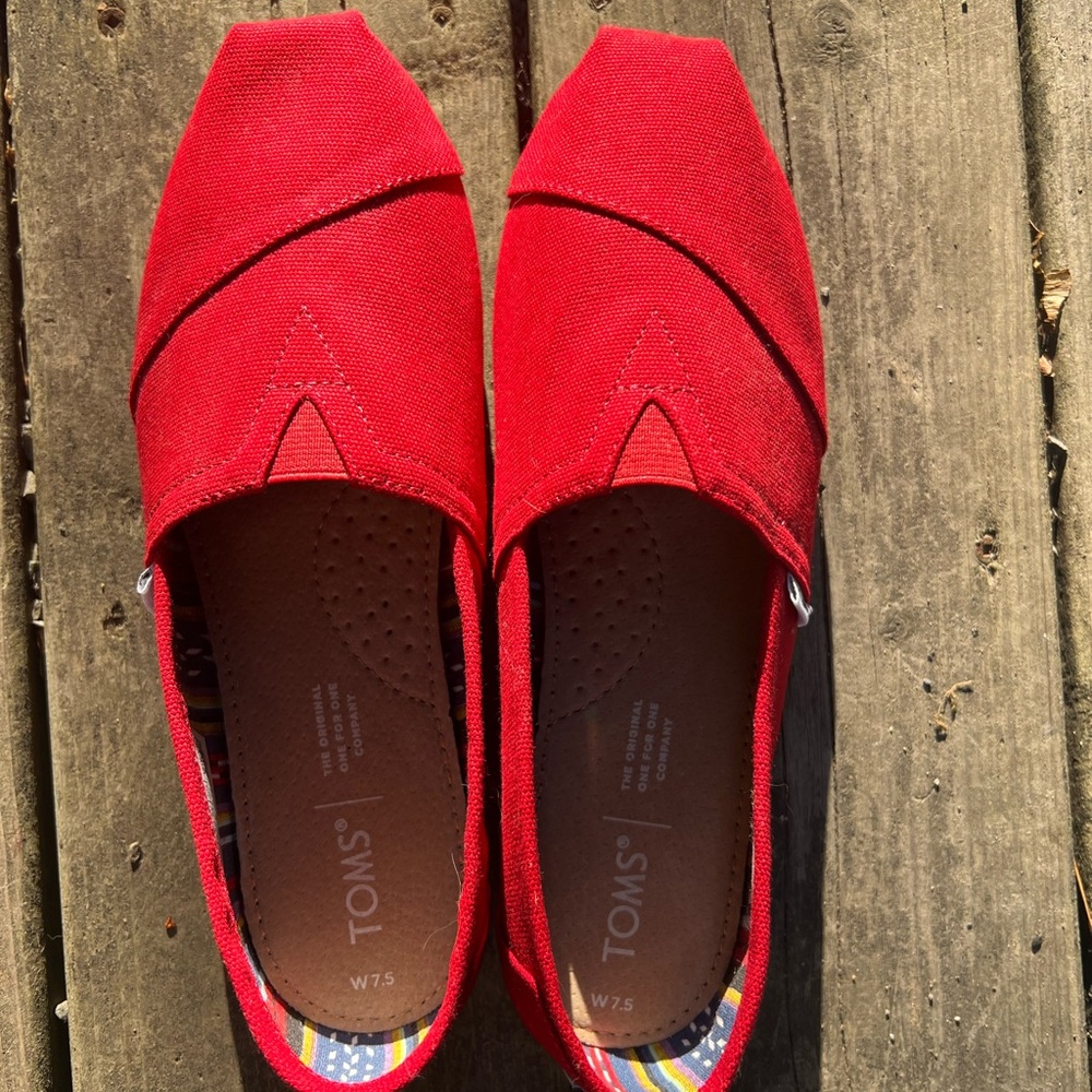 TOMS Vibrant Red Canvas Slip-Ons